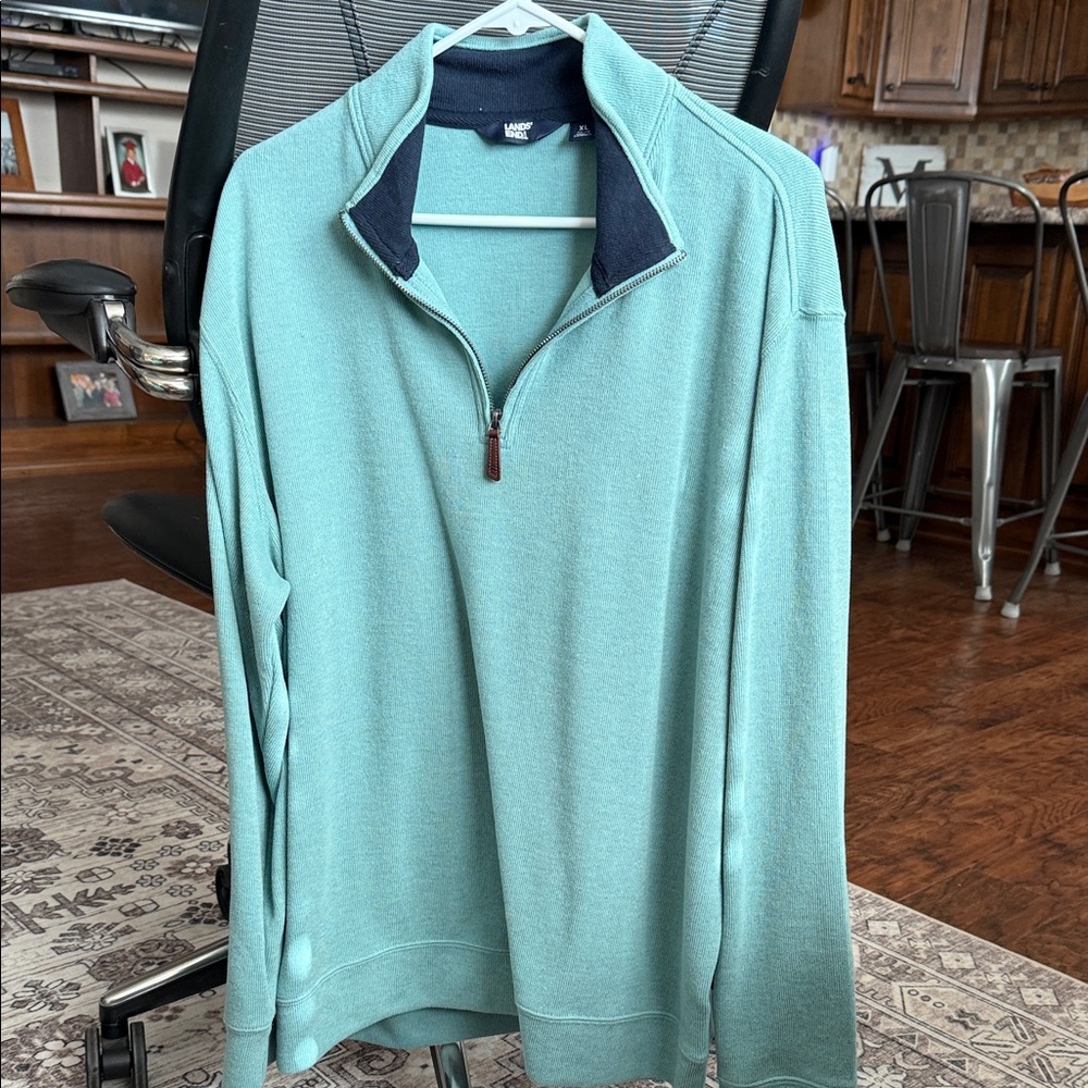 Lands' End Men's Teal Zip-Up Sweater